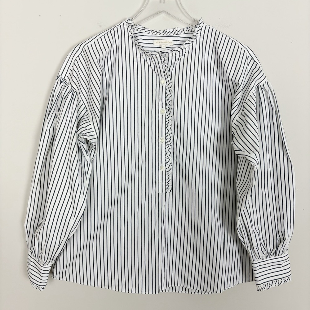 ANN MASHBURN stripped half button down blouse